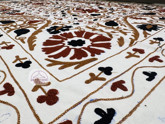 Beautiful thread Embroidery work suzani blanket | Handmade wall hanging throws | Uzbek suzani tapestry | Bridesmaid suzani | Gift for her.