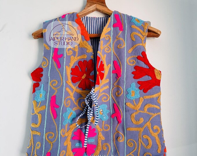 100% Embroidery suzani made Weist | Bridesmaid Weist | Boho women Weist| suzani sleeve less jacket | winter wear vests | Gift for Christmas.