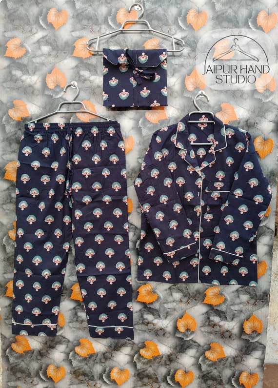 New Floral Print Pajama Set Indian 100% pure cotton pajamas, pj's, soft cotton pajama Set trousers shirts, Florel printed cotton pajama set