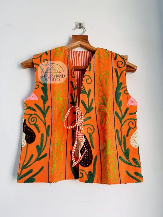 Orange color Embroidery jacket | women wear vests | Beautiful floral Embroidery vests | wedding wear Weist | Partywear jacket | Gift for her