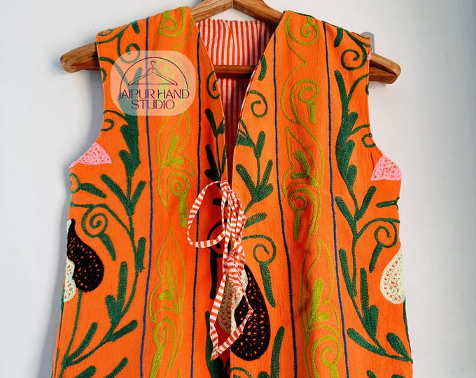 Orange color Embroidery jacket | women wear vests | Beautiful floral Embroidery vests | wedding wear Weist | Partywear jacket | Gift for her