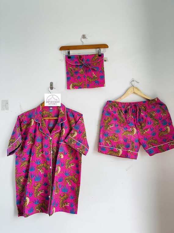 Beautiful block print pajama set | Women wear short night suit | Beach wear short Pj set | Women sleepwear| Bridesmaid pajama | Gift for her