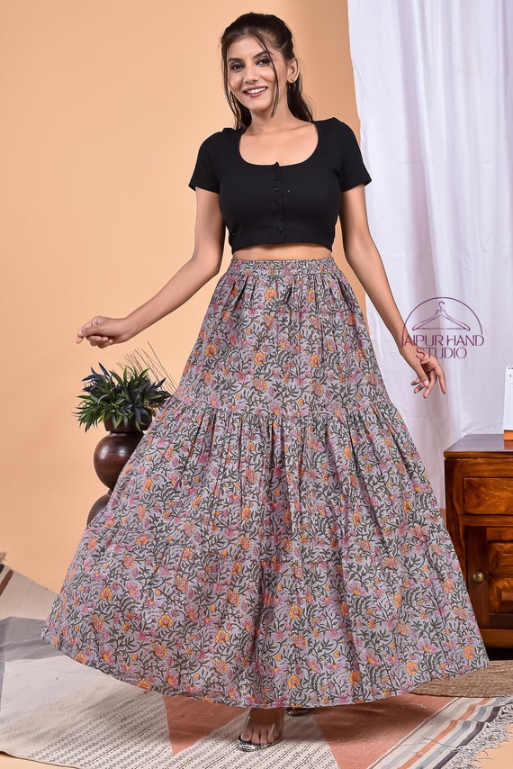 Women wear elastic skirts | Handmade skirts | wedding wear cotton skirt | Block print skirt | Bridesmaid maxi skirt | Gift for Christmas.