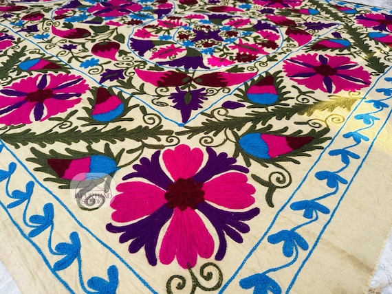 Uzbek suzani soft blankets | Handmade suzani bedspread | Suzani bedcovers | Floral Embroidery throws | Bridesmaid suzani | Gift for her.