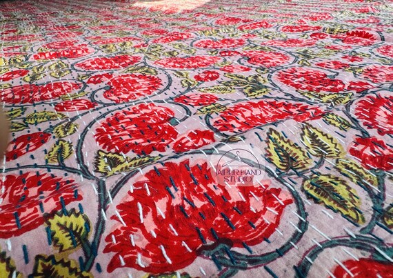 Indian handmade kantha bedspread | kantha stitched throws | Home decor kantha | cotton kantha bedcover | kantha table cover | Gift for her.