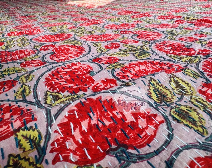 Indian handmade kantha bedspread | kantha stitched throws | Home decor kantha | cotton kantha bedcover | kantha table cover | Gift for her.