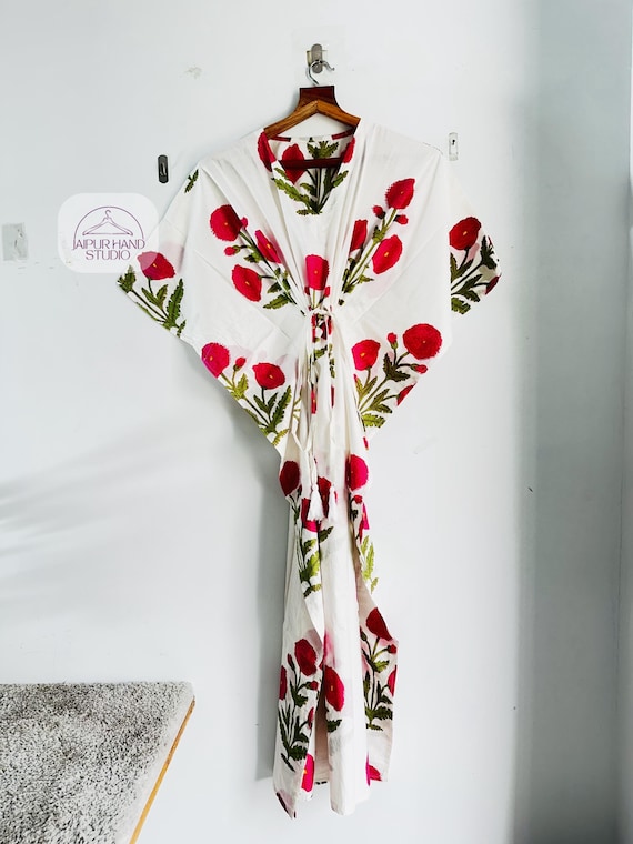 Pink floral print made cotton long maxi | Party wear kaftan | Handmade kaftan | Block print kaftan | Bridesmaid kaftan | Gift for her.