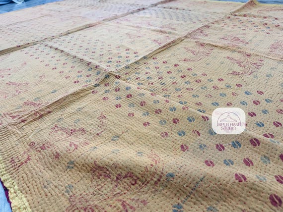 Handmade Indian Patchwork Kantha Quilt | Kantha reversible Blanket | Cotton kantha throw | Hand Sewn kantha Bedspread | Gift for her.
