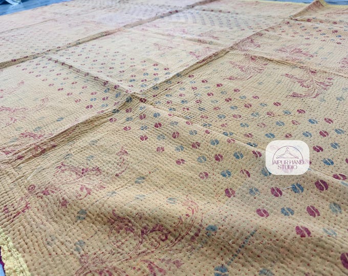 Handmade Indian Patchwork Kantha Quilt | Kantha reversible Blanket | Cotton kantha throw | Hand Sewn kantha Bedspread | Gift for her.