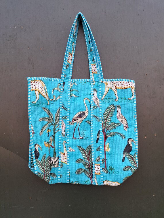 Quilted Bag, Handmade Tote Bag, Indian Block printed tote bag,Gift for her, Colourful bag