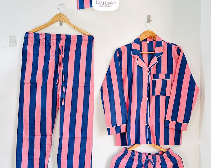 Blue and pink color handmade pajamas| women wear pajamas | Beach wear pajamas | Summer wear PJ set | Bridesmaid pajamas | Gift for Christmas