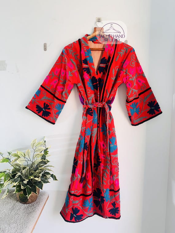 suzani fabric made long kimono | wedding wear suzani robe | women wear robes | winter wear long coat | Bridesmaid robes | Gift for Christmas