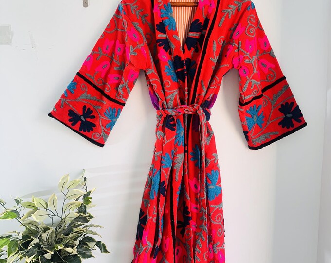 suzani fabric made long kimono | wedding wear suzani robe | women wear robes | winter wear long coat | Bridesmaid robes | Gift for Christmas