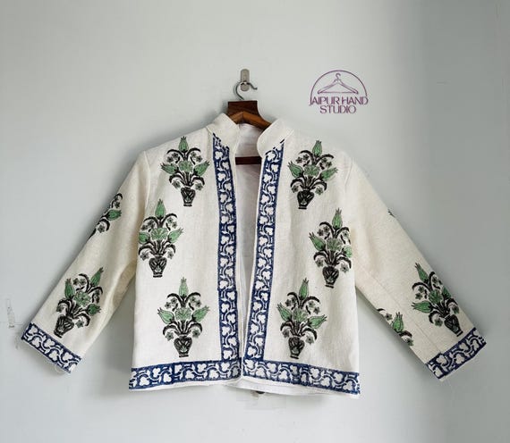 Indian cotton made women wear jacket | Hand block print jacket | Long sleeve jacket | Party wear jacket | Bridesmaid jacket | Gift for her.