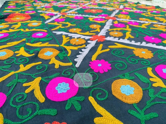 Handmade Embroidery bedcover | suzani wall hanging throws | king size unique tapestry | suzani niddle Embroidery table cover | Gift for her.