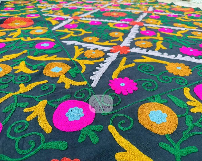 Handmade Embroidery bedcover | suzani wall hanging throws | king size unique tapestry | suzani niddle Embroidery table cover | Gift for her.