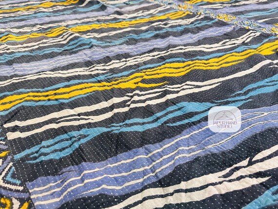 Multicolor Vintage Kantha Quilt | Patchwork made throws | Indian Ralli Quilt Cotton Blanket | Handmade Kantha Bedcover | Gift for Christmas.