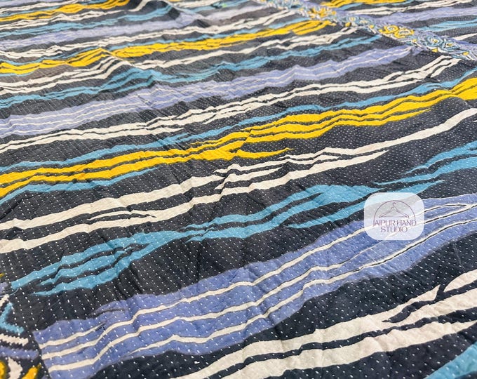 Multicolor Vintage Kantha Quilt | Patchwork made throws | Indian Ralli Quilt Cotton Blanket | Handmade Kantha Bedcover | Gift for Christmas.