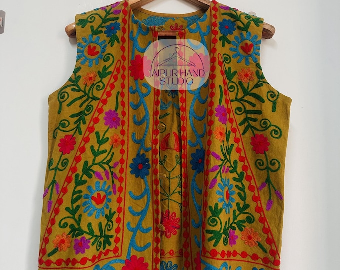 Brown color made suzani vests | Beautiful floral Embroidery vests | Sleeve less suzani jacket | women wedding wear | Gift for Christmas.