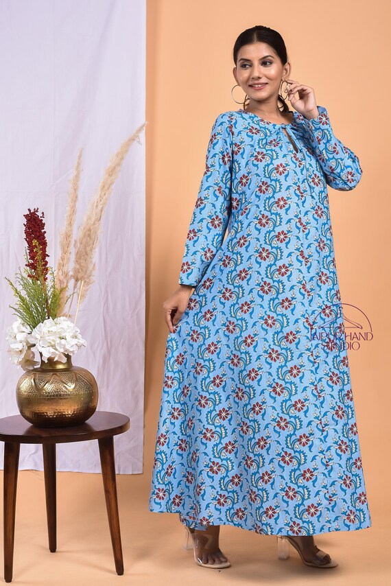 Blue color cotton long midi | Handmade cotton dress | women wear dresses | Party wear midi dress | Bridesmaid dress | Gift for Christmas.