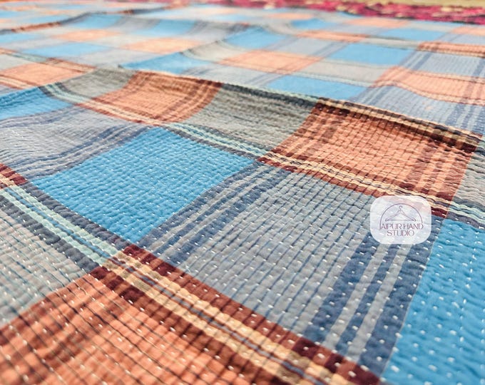 Exclusive vintage cotton kantha reversible blanket | Handmade kantha home decor | Kantha bedding-quilt | Kantha bedspread | Gift for her.
