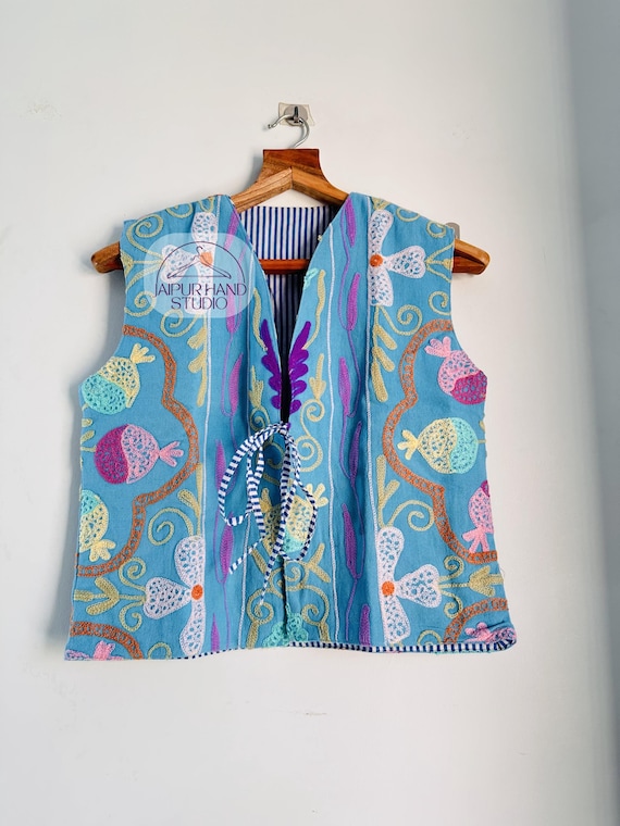 cotton suzani made Weist | Bridesmaid jacket | Sleeve less suzani jacket| Boho women Weist | Beautiful Handmade weist | Gift for Christmas.