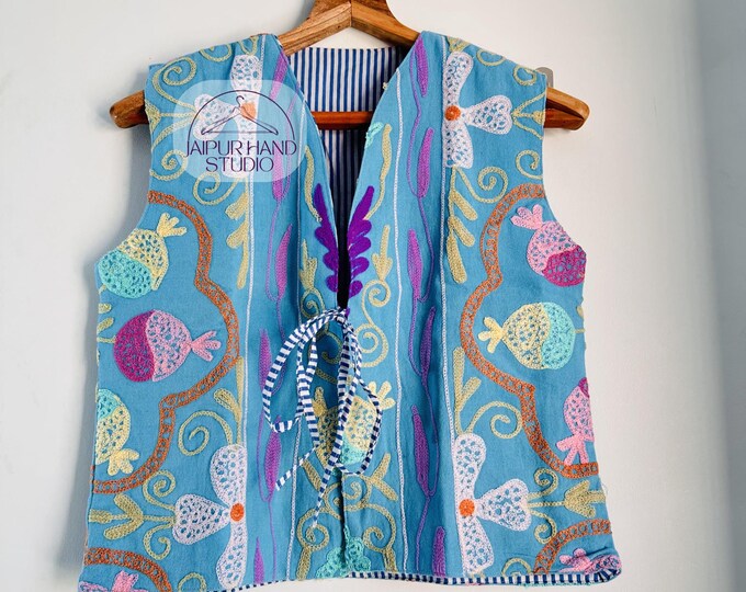 cotton suzani made Weist | Bridesmaid jacket | Sleeve less  suzani jacket| Boho women Weist | Beautiful Handmade weist | Gift for Christmas.