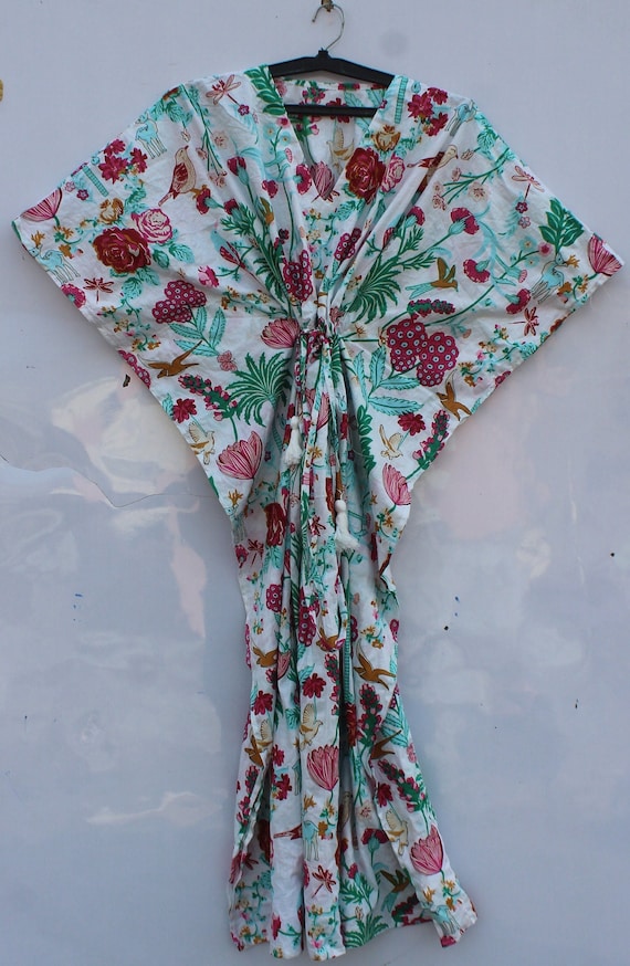 Indian Soft Cotton Kaftan Dress, Floral Print Caftan, Maxi Dress, Nightwear Dress, Beach Cover Up, Maternity Dress For to be Moms Gifts Here