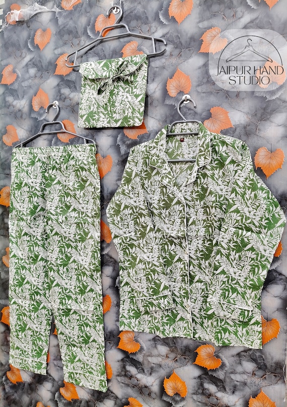 Indian Cotton Pajama Set Cotton Hand Block Print 100% Cotton Valentine Day Gift Women Cotton Pants Shirt Set With Shorts Set