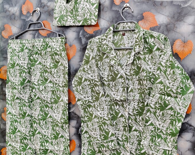Indian Cotton Pajama Set Cotton Hand Block Print 100% Cotton Valentine Day Gift Women Cotton Pants Shirt Set With Shorts Set