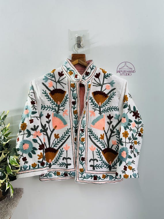 Long sleeve Unique colors suzani jacket | Beautiful handmade Embroidery TNT jacket | Wedding wear jacket | Bridesmaid jacket | Gift for her.