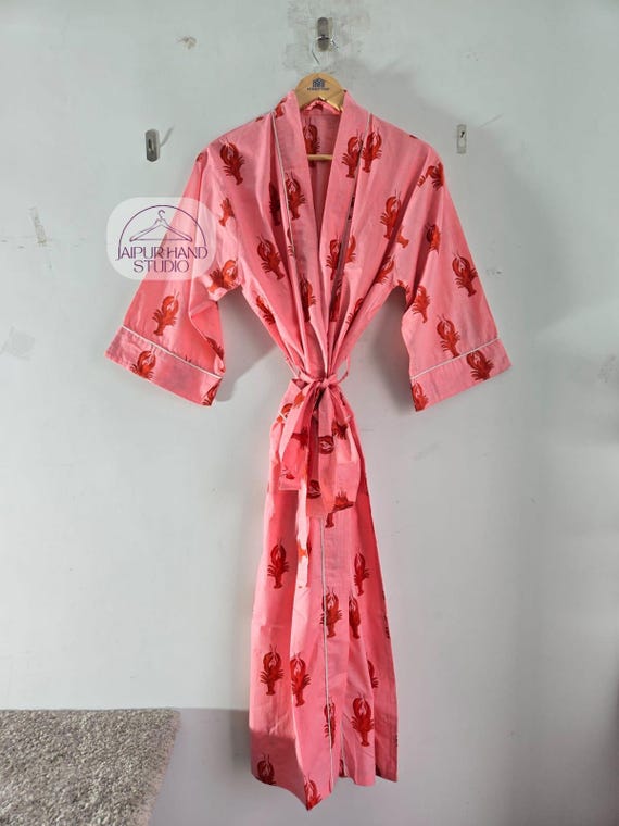 Beautiful block print soft cotton robes | Women wedding wear robes | Long sleeve robes | Handmade robe | Bridesmaid kimono | Gift for her.