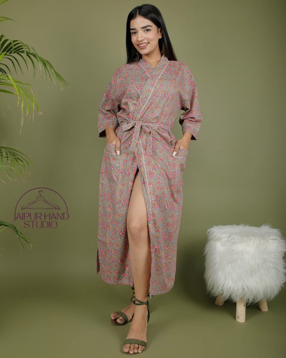 Cotton kimono robes| women Night gown| Long party dress| Block print cotton bath robes | Beach wear kimono | Bridesmaid robes | Gift for her
