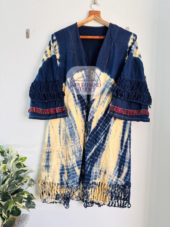 Beautiful women wear dress | Handmade stitched tie die robe | Unique sleeve design | Long sleeve robe | Festive special dress | Gift for her