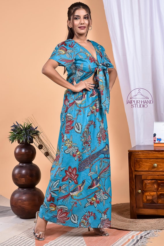Blue color women wedding wear dress | Block print long midi dress | Handmade cotton party wear dress | Bridesmaid dress | Gift for Christmas