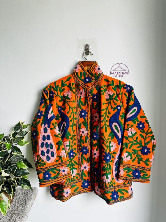 Beautiful peacock Embroidery jacket | Handmade suzani winter coat | Party wear jackets | Long sleeve coat | Bridesmaid jacket | Gift for her