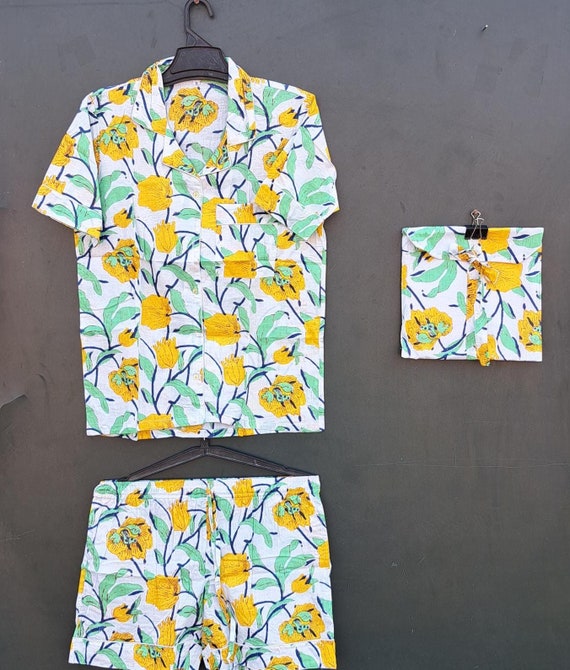 Floral Print Shorts Pj Set Indian Shorts Pj Set Women Wear Pj Set Hand Block Print Night Suit Night Wear Night Dress Animal Print Shorts Pj