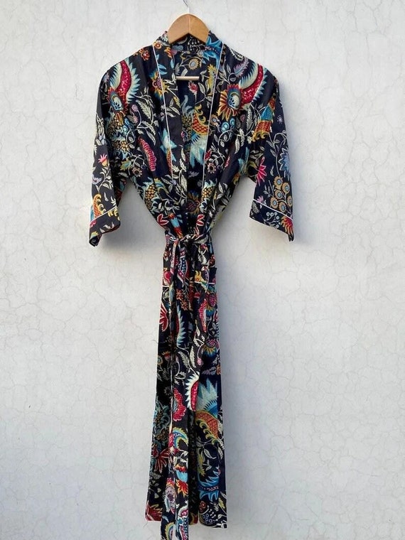 Cotton kimono robe, block print robes for women,Dressing gown, plus sized robes, Cotton Kimono, Beach Cover Up, Lounge Wear, Casual wear
