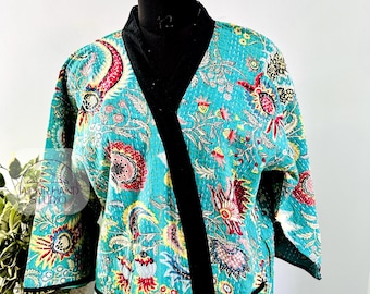 Handmade kimono | style beach wear | winter kantha jacket and coat | bohemian fine kantha  kimono | morning tea robe | Gift for her