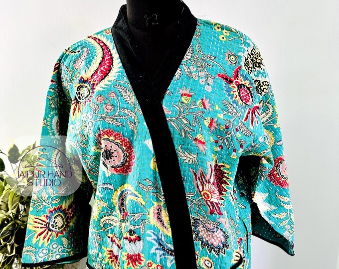 Handmade kimono | style beach wear | winter kantha jacket and coat | bohemian fine kantha  kimono | morning tea robe | Gift for her
