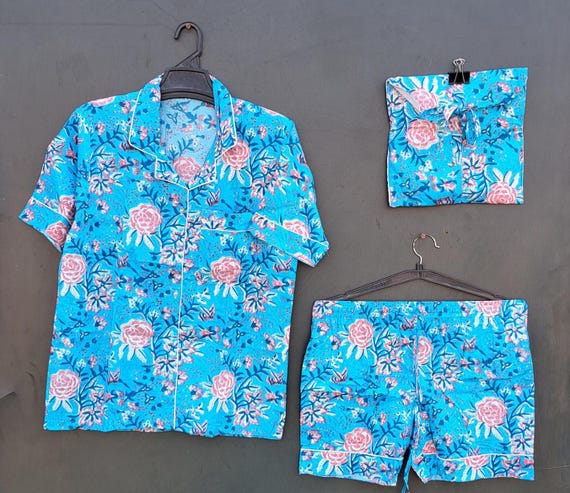 Floral Print Shorts Pj Set Indian Shorts Pj Set Women Wear Pj Set Hand Block Print Night Suit Night Wear Night Dress Animal Print Shorts Pj