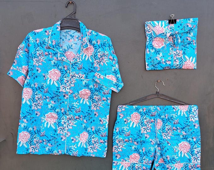 Floral Print Shorts Pj Set Indian Shorts Pj Set  Women Wear Pj Set Hand Block Print Night Suit Night Wear Night Dress Animal Print Shorts Pj