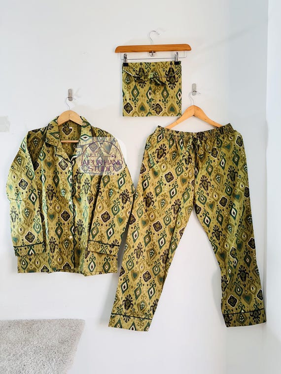 Indian pajamas set 100 % cotton fabric made | women wear Night suit | Beach wear Pj | Handmade stitched Pj set | Bridesmaid pajamas set.