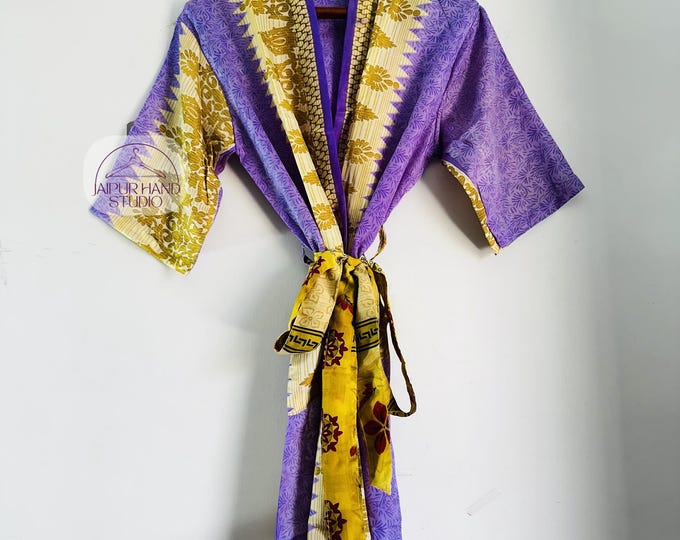 Women wear silk kimono | Handmade half sleeve kimono robe | Beach wear robes | Printed silk kimono | Bridesmaid kimono robe | Gift for her.