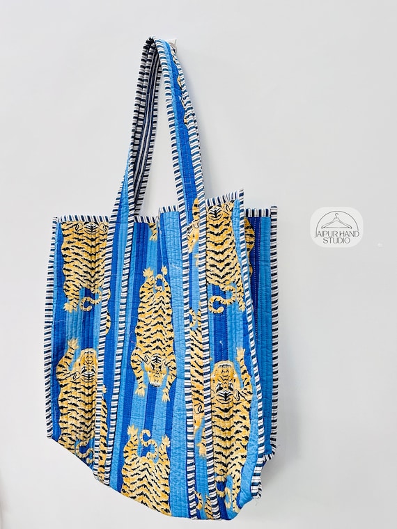 Tiger Print Cotton Reversible Large Multicolor Floral Tote Bag Eco Friendly Sustainable Sturdy Grocery Shopping Handmade Boho Bag Gift ForHR