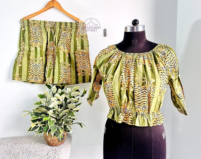 green color dress, tiger hand block print, summer wear dress, wear for her wedding, gift for her girl, gift for Christmas women's wear dress