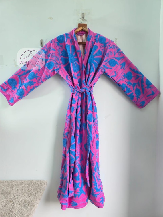 Blue thread suzani winter wear jackets | Long sleeve robes | Handmade embroidery kimono | Bridesmaid cotton suzani robes | Gift for her.