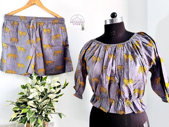 Indian made fabric, grey color cotton dress, tiger block print, wear for summer, wear for her wedding, wear for Christmas, gift for her girl