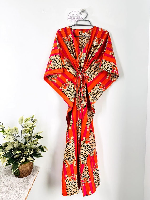 Cotton Kaftan, Indian Animal Print Kaftan, Long Caftan, Dress For to be Moms, Beach Cover up, Indian Kaftan, Maxi Dress, Bikini Cover Up