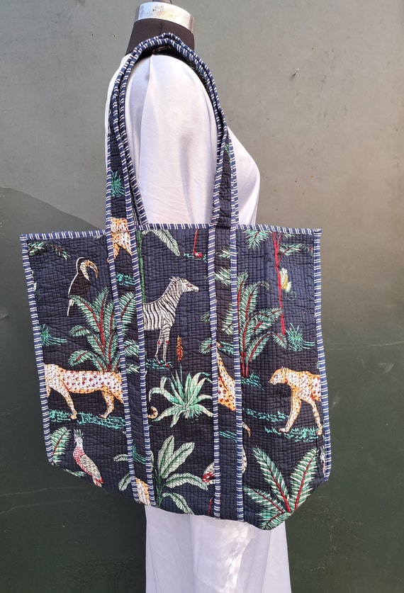 Quilted Shopping Tote Bag! Indian Handmade Pure Cotton Beautiful Women's Beach Wear Bag, Party Wear Storage Bag, Travel Bag, Shoulder Bags